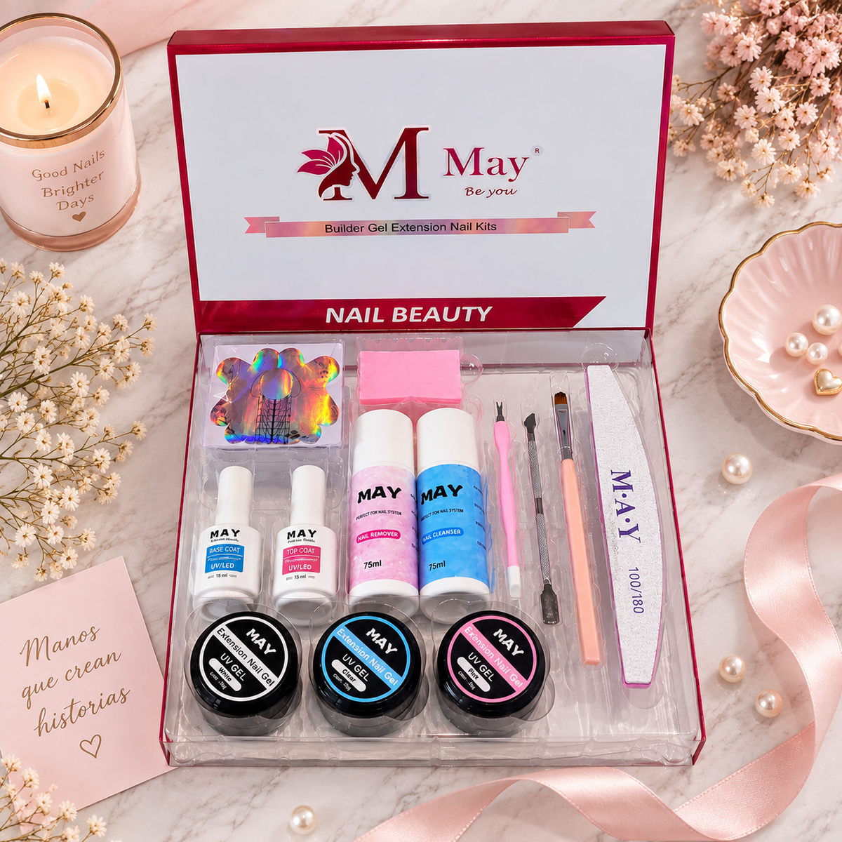 MAY Kit Builder Gel Extensión de Uñas Acabado Profesional