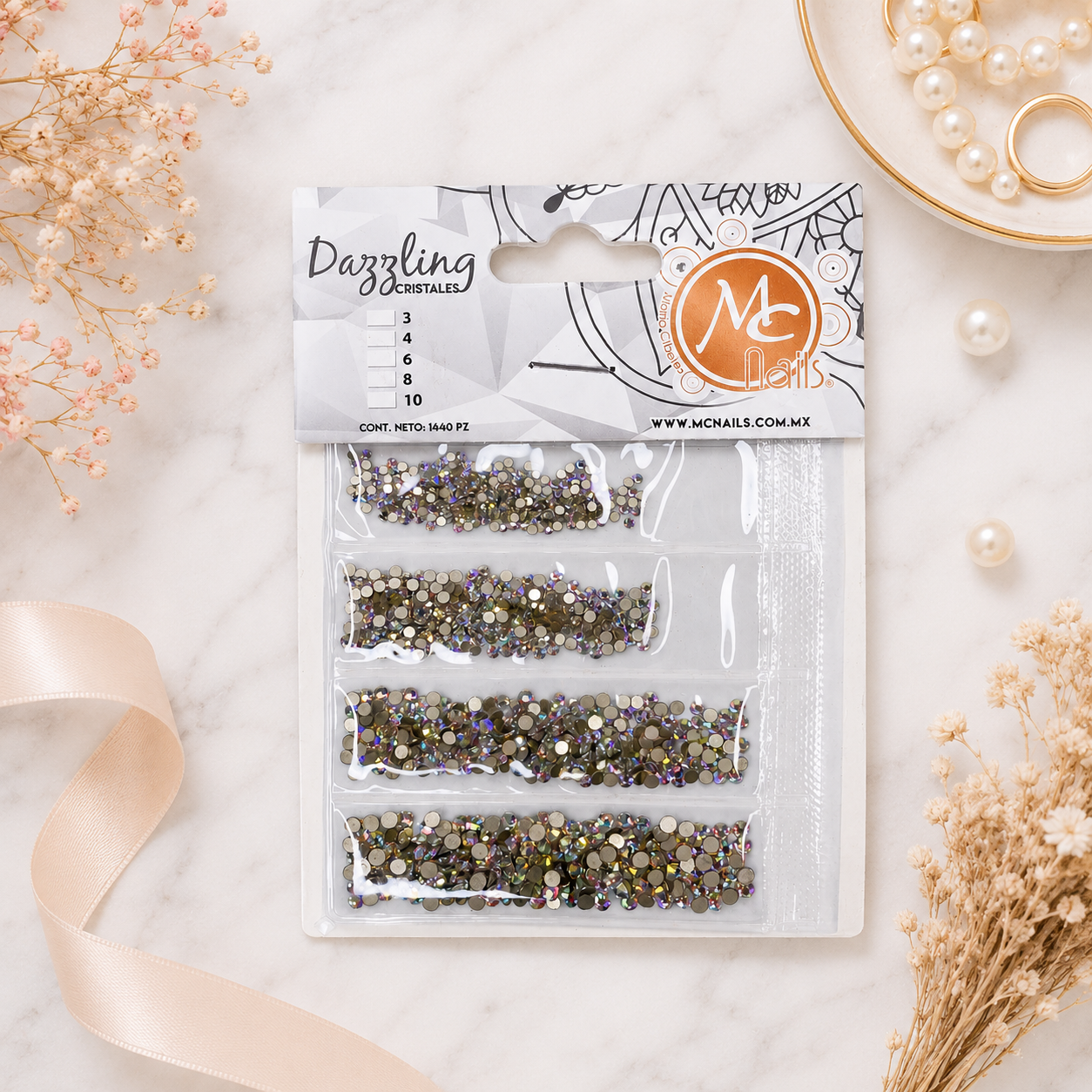 MC Nails Cristales Decorativos Brillo Aurora Plata
