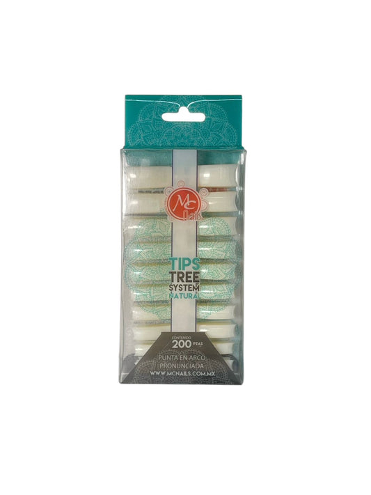 Tips Tree System Natural MC Nails – 200 Piezas Punta en Arco Pronunciada