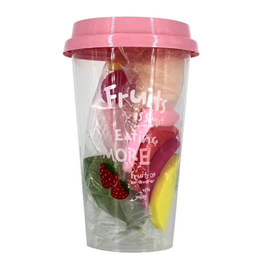 Set de Esponjas de Maquillaje en Vaso – “Fruits” con Tapa Rosa