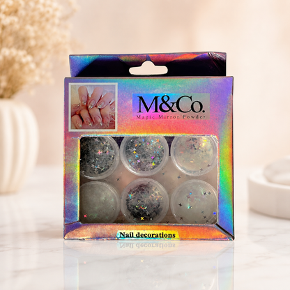 M&Co Decoración Uñas Brillante Holográfico Plateado Estrella