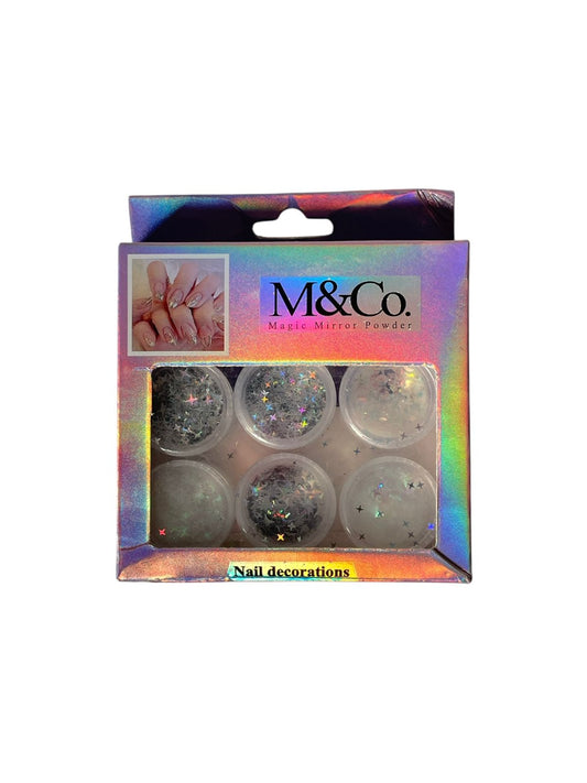 Set de Polvos Decorativos M&Co Magic Mirror Powder – Brillo Holográfico para Uñas